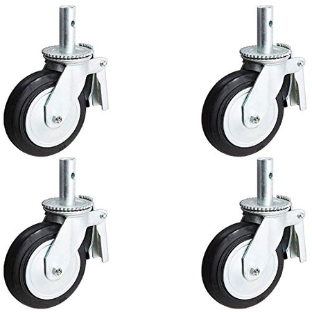 CASTERHQ 8"x2" Scaffold Caster W/ Brakes, Mold-ON-Rubber Wheel, PK4 8X2-SCSOF-RCI